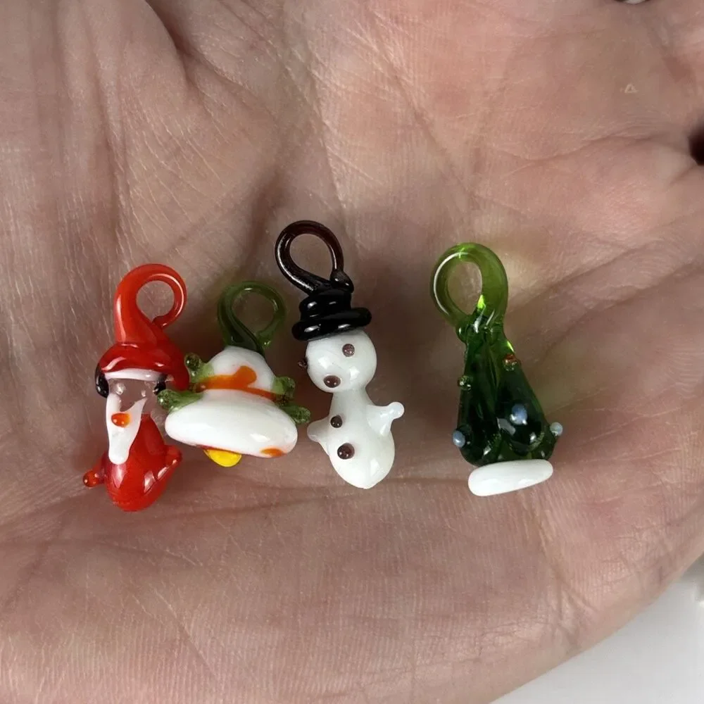 4 Miniature Glass Christmas Blown Grass Charms Ornaments Dollhouse Decor